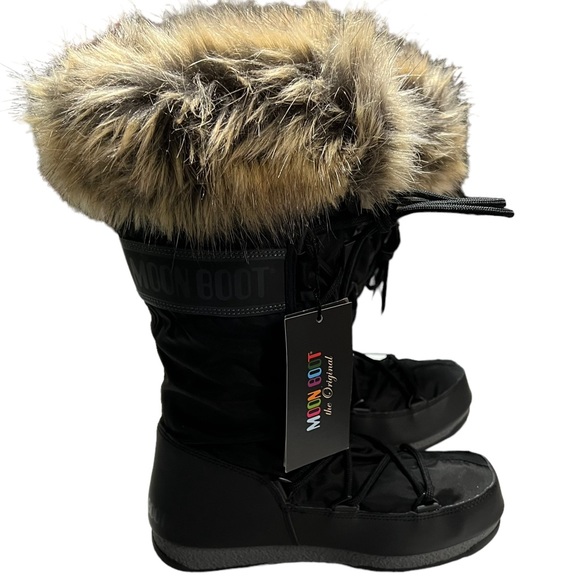 MOON BOOT Monaco WP 2 Faux Fur Collar Tall Boot in Black Women’s Size 5.5 - Picture 4 of 14
